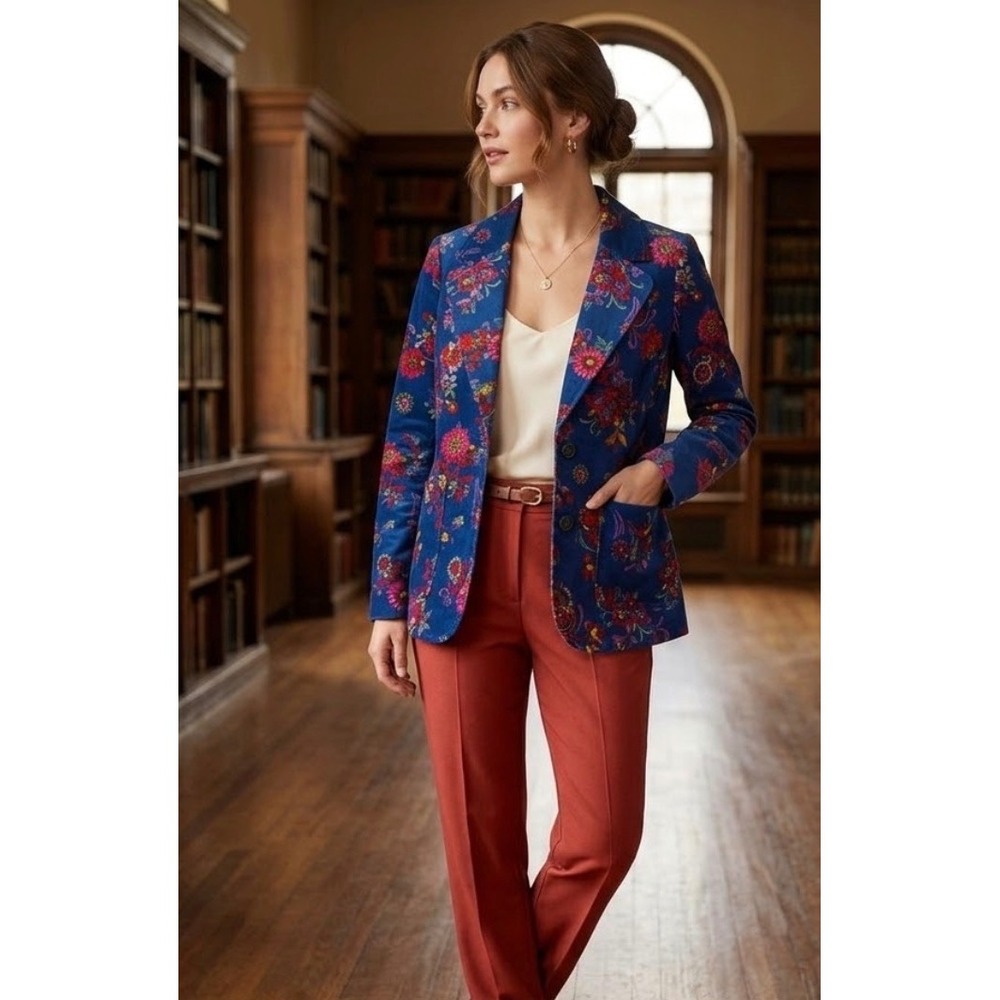 ModCloth Blazer Floral Corduroy Stretch Boho 70's Retro Cottage Jacket Sz S NWT‎